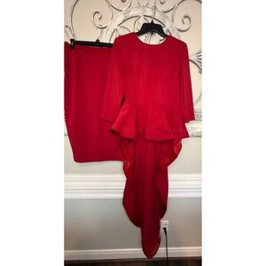 For Her NYC Red 2 Pcs Skirt Suit Set Pencil Skirt High Low Top Size M